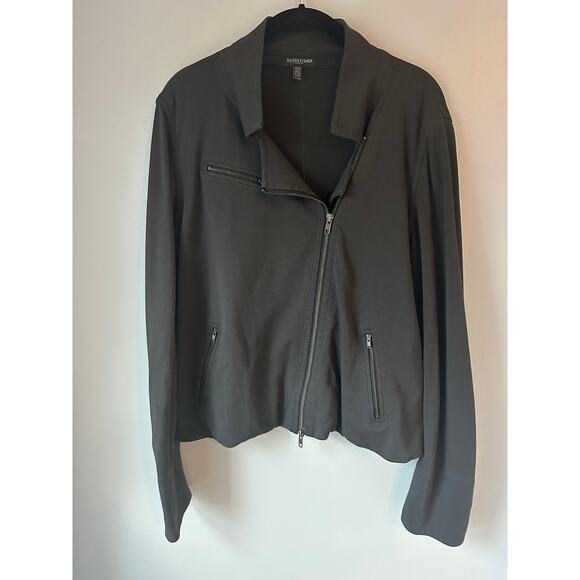 Eileen Fisher Women's Moto Jacket Petite Large Gray Soft Ponte Pockets Zipper - Picture 1 of 8